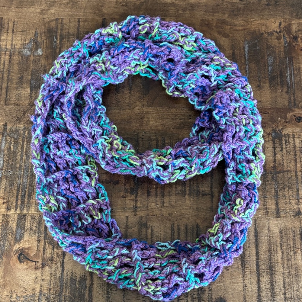Handcrafted Purple and Green Knit Scarf